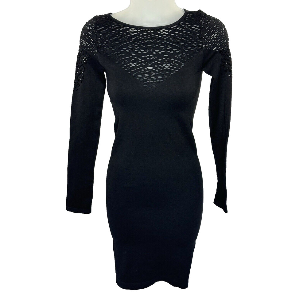 NWOT! Intimately Free People Bodycon Shirt Dress Crochet Knit Black Midi SZ XS/S